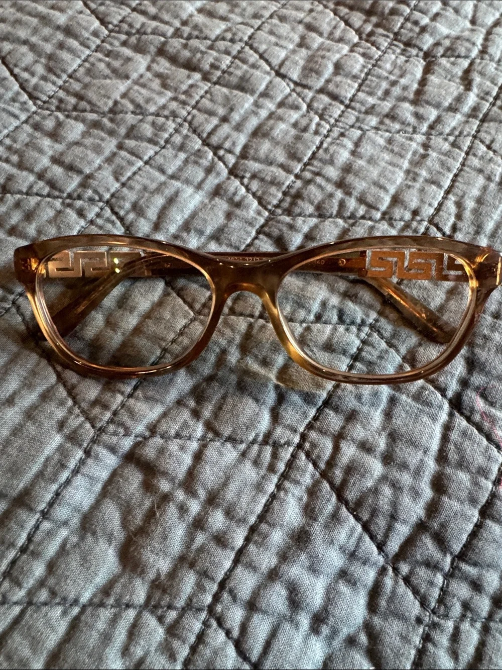 Versace Tortoiseshell Cat Eye Glasses with Greek Key Detail